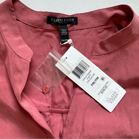 Eileen Fisher Sandwashed Tencel Stand Collar Top Chutney Petite Medium NWT - Picture 3 of 7